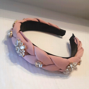 Jeweled rhinestone headband pink blush black braided luxury hair accessorie